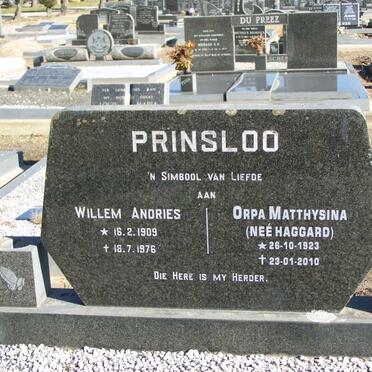 PRINSLOO Willem Andries 1909-1976 &amp; Orpa Matthysina HAGGARD 1923-2010