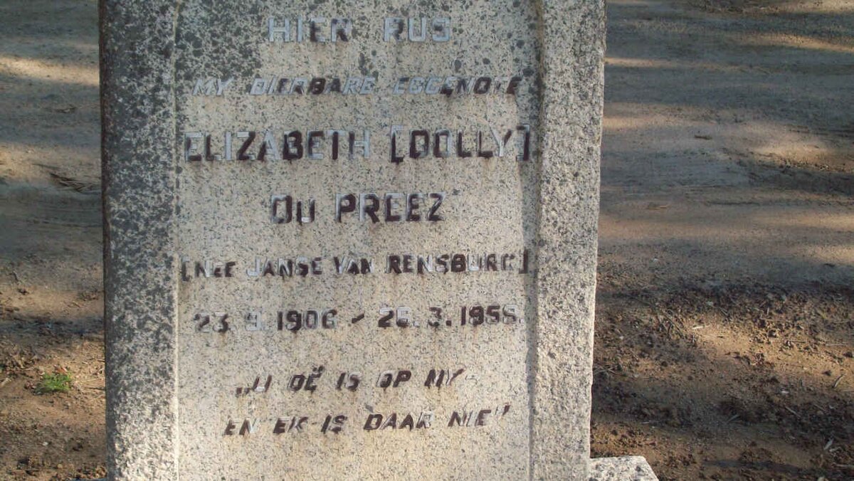 PREEZ Elizabeth, du nee JANSE VAN RENSBURG 1906-1958