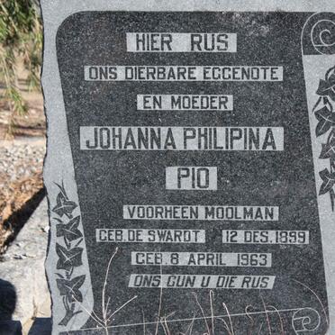 PIO Johanna Philipina voorheen MOOLMAN nee DE SWART 1899-1963