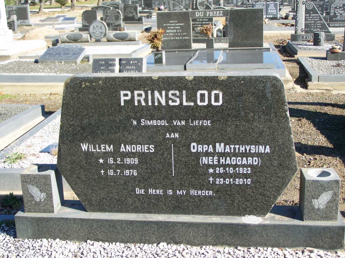 PRINSLOO Willem Andries 1909-1976 &amp; Orpa Matthysina HAGGARD 1923-2010