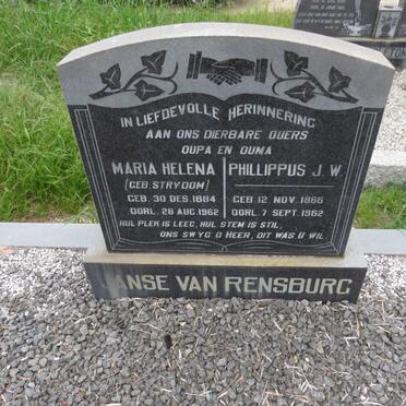 RENSBURG Phillippus J.W., Janse van 1866-1962 & Maria Helena STRYDOM 1884-1962