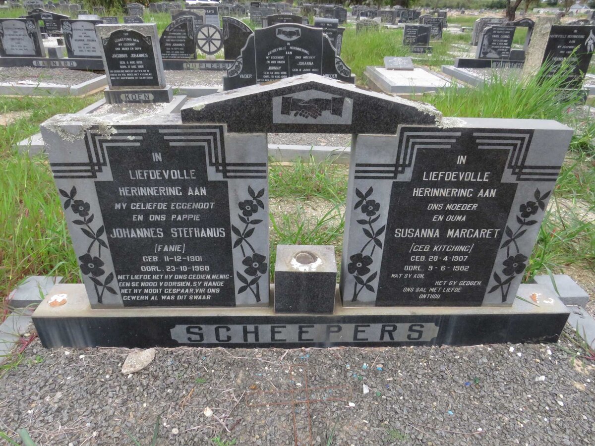 SCHEEPERS Johannes Stefhanus 1901-1968 &amp; Sussanna Margaret KITCHING 1907-1982