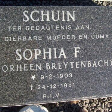 SCHUIN Sophia F. voorheen BREYTENBACH 1903-1981