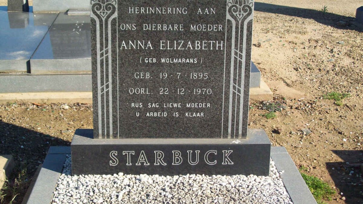 STARBUCK Anna Elizabeth nee WOLMARANS 1895-1970
