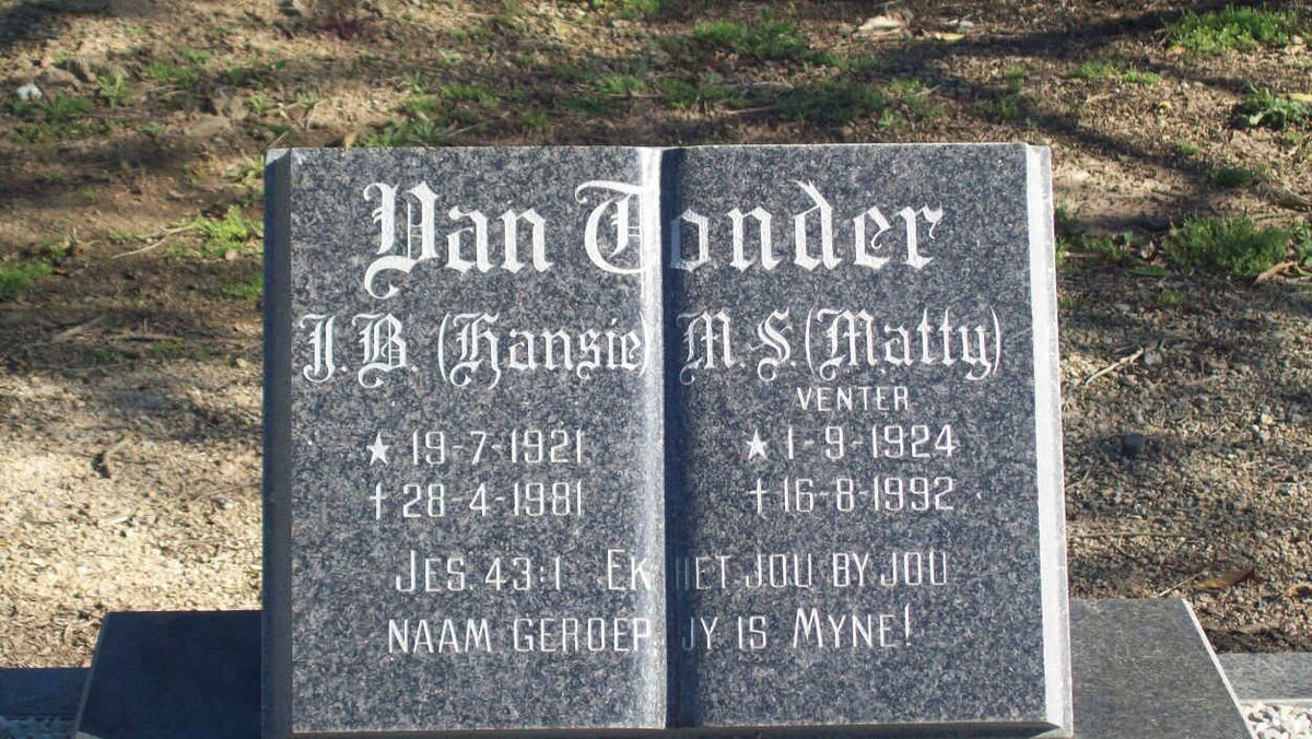 TONDER J.B., van 1921-1981 &amp; M.S. VENTER 1924-1992