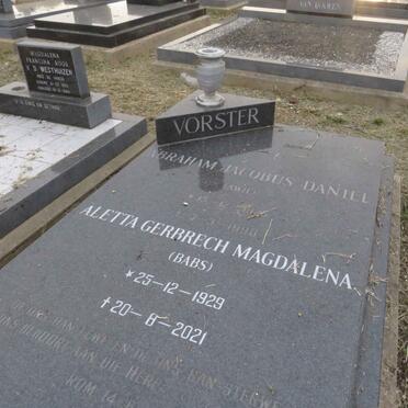 VORSTER Abraham Jacobus Daniel 1925-1990 &amp; Aletta Gerbrech Magdalena 1929-2012