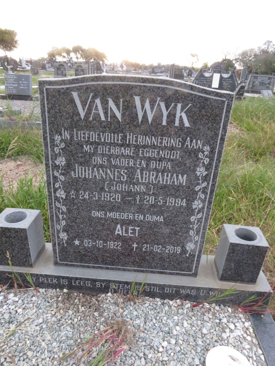 WYK Johannes Abraham, van 1920-1994 &amp; Alet 1922-2019
