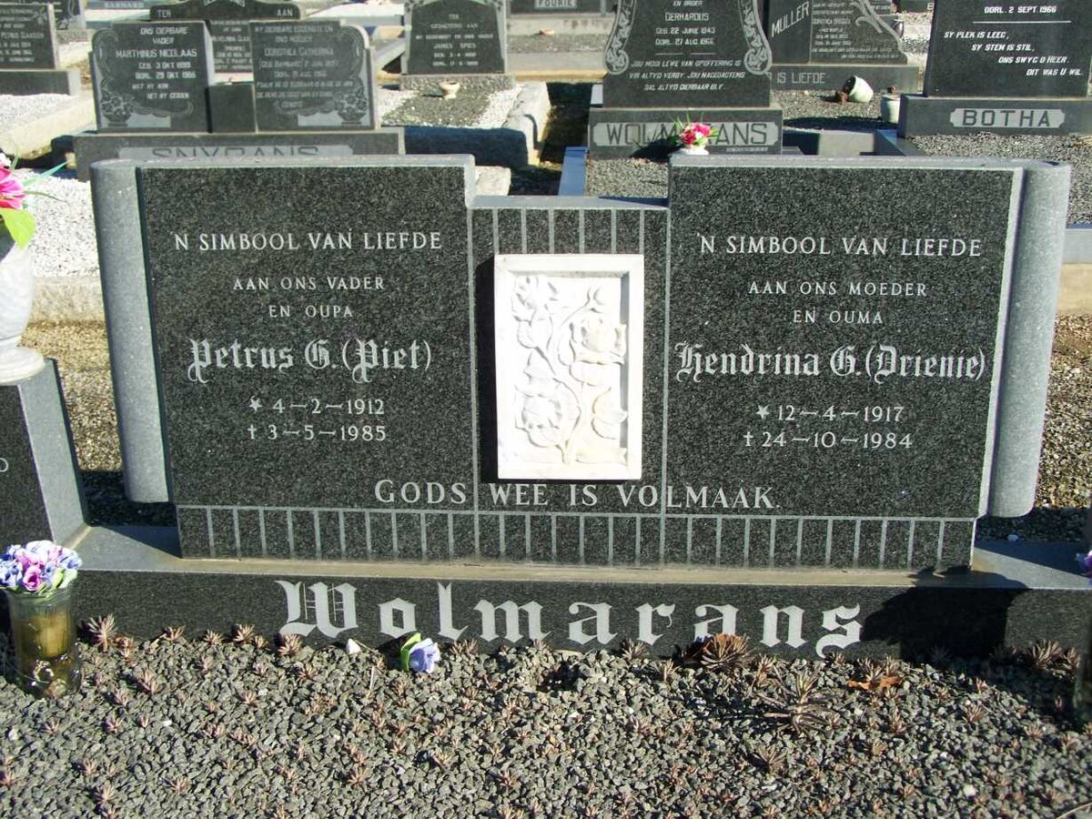 WOLMARANS Petrus G. 1912-1985 &amp; Hendrina G. 1917-1984