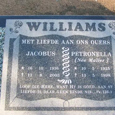 WILLIAMS Jacobus 1916-2003 &amp; Petronella MULLER 1925-1998