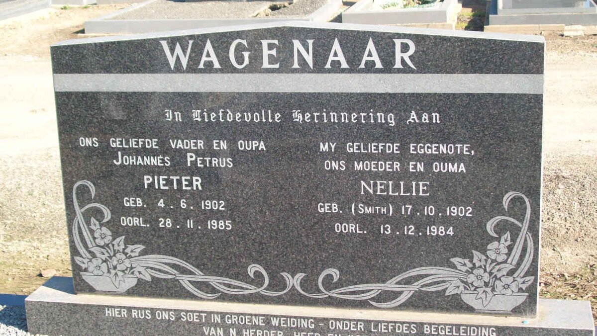 WAGENAAR Johannes Petrus 1902-1985 &amp; Nellie SMITH 1902-1984