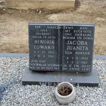 WENTZEL Hendrik  Edward 1932-1991 &amp; Jacoba Juanita  Nortier 1933-1987
