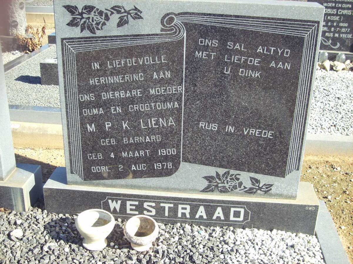 WESTRAAD M.P.K. nee BARNARD 1900-1978