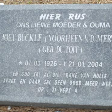 BUCKLE Joey voorheen V.D. MERWE nee DU TOIT 1926-2004