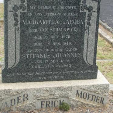 FRICK Stephanus Johannes 1878-1962 &amp; Margaritha Jacoba VAN SCHALKWYK 1879-1949