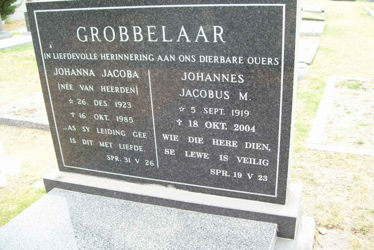 GROBBELAAR Johannes Jacobus M. 1919-2004 &amp; Johanna Jacoba VAN HEERDEN 1923-1985