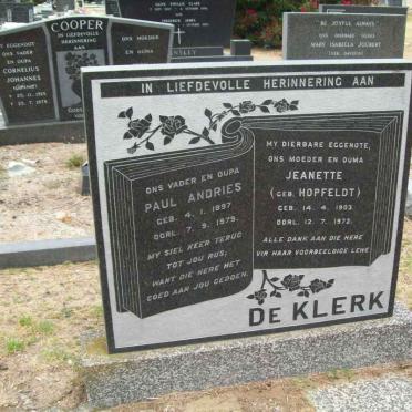 KLERK Paul Andries, de 1897-1979 &amp; Jeanette HOPFELDT 1903-1972