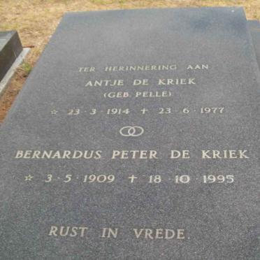 KRIEK Bernardus Peter, de 1909-1995 &amp; Antje PELLE 1914-1977