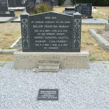MARAIS Willem Francois 1882-1953 &amp; Sophia Susanna Aletta GERBER 1884-1969 :: POTGIETER Sophia Susanna Aletta nee MARAIS 1921