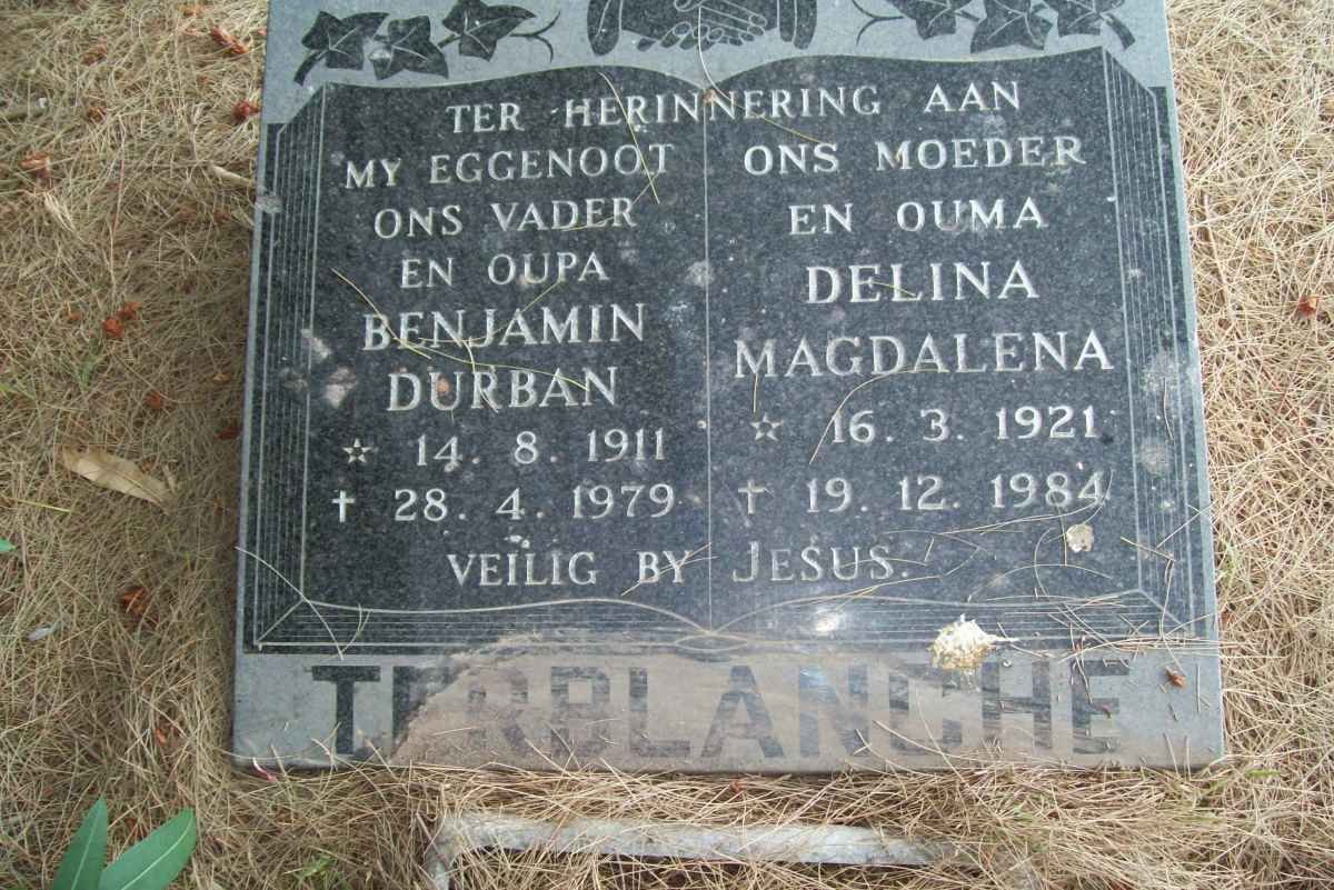 TERBLANCHE Benjamin Durban 1911-1979 &amp; Delina Magdalena 1921-1984