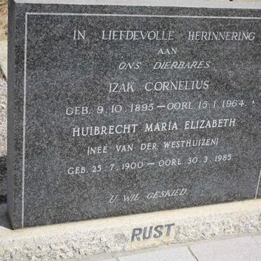 RUST Izak Cornelius 1895-1964 &amp; Huibrecht Maria Elizabeth VAN DER WESTHUIZEN 1900-1985