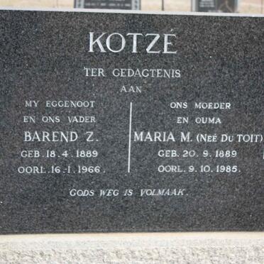 KOTZE Barend Z. 1889-1966 &amp; Maria M. du TOIT 1889-1985 :: KOTZE Sannie 1919-2005 