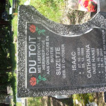 TOIT Isaac, du 1936-1988 &amp; Catharina HANS 1938-2003 :: DU TOIT Suzette