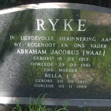RYKE Abraham Jacobus 1913-1981 &amp; Bella I.P. 1911-1989