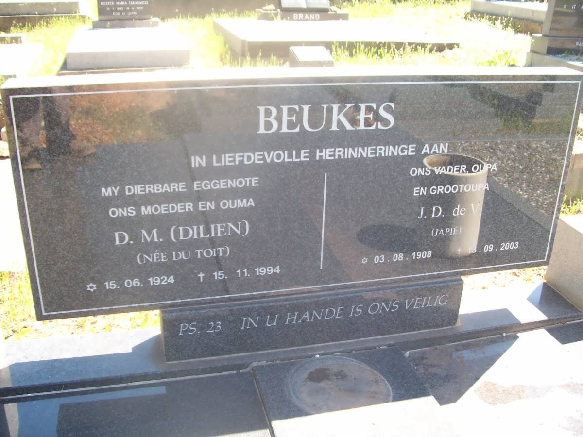 BEUKES J.D. De V. 1908-2003 &amp; D.M. DU TOIT 1924-1994
