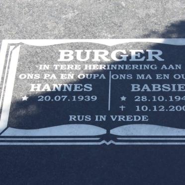 BURGER Hannes 1939- &amp; Babsie 1942-2008