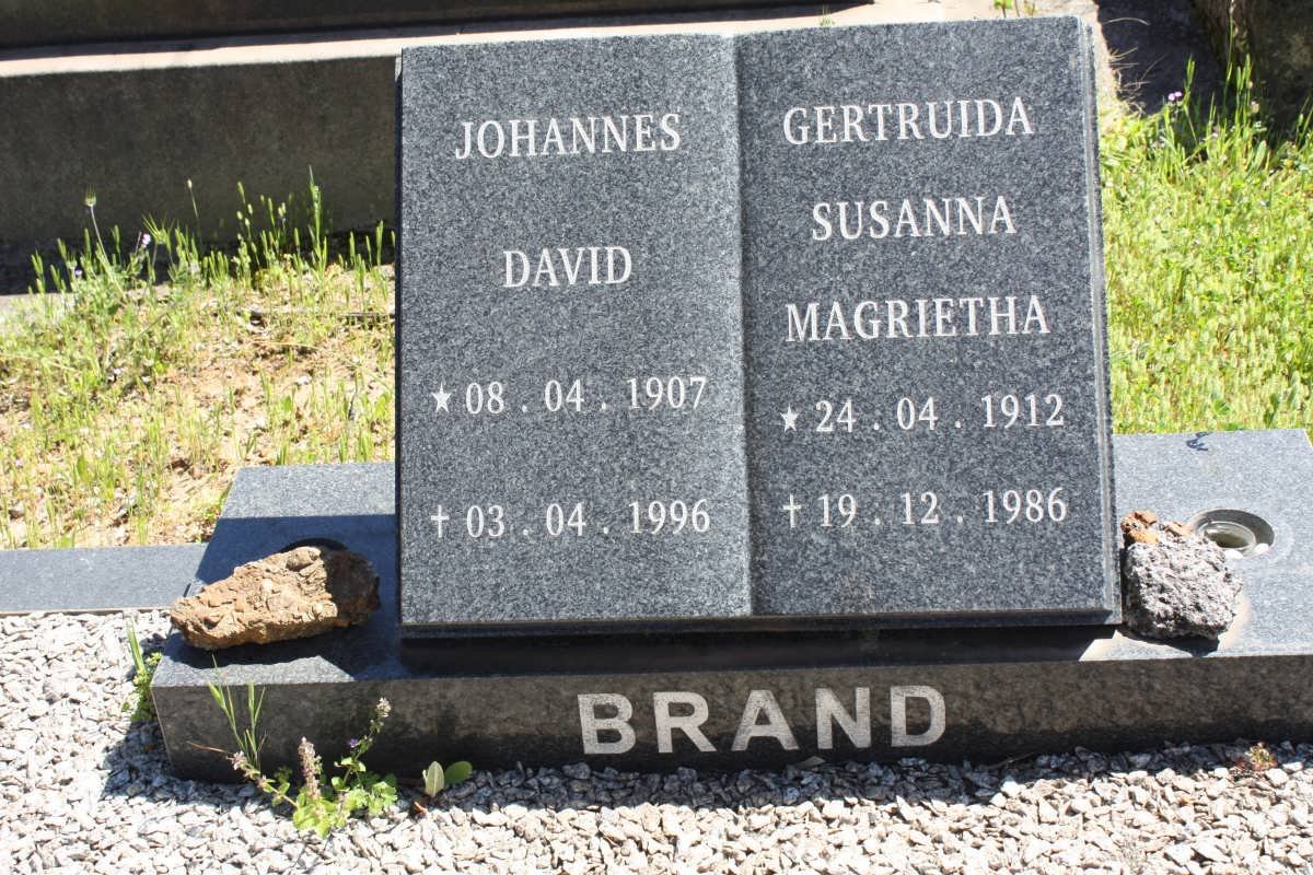 BRAND Johannes David 1907-1996 &amp; Gertruida Susanna Magrietha 1912-1986