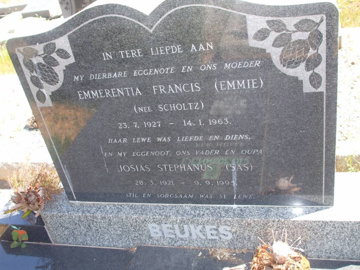 BEUKES Josias Stephanus 1921-1995 :: SCHOLTZ Emmerentia Francis 1927-1963