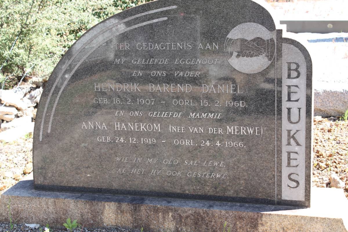 BEUKES Hendrik Barend Daniel 1907-1960 &amp; Anna HANEKOM nee VAN DER MERWE 1919-1966
