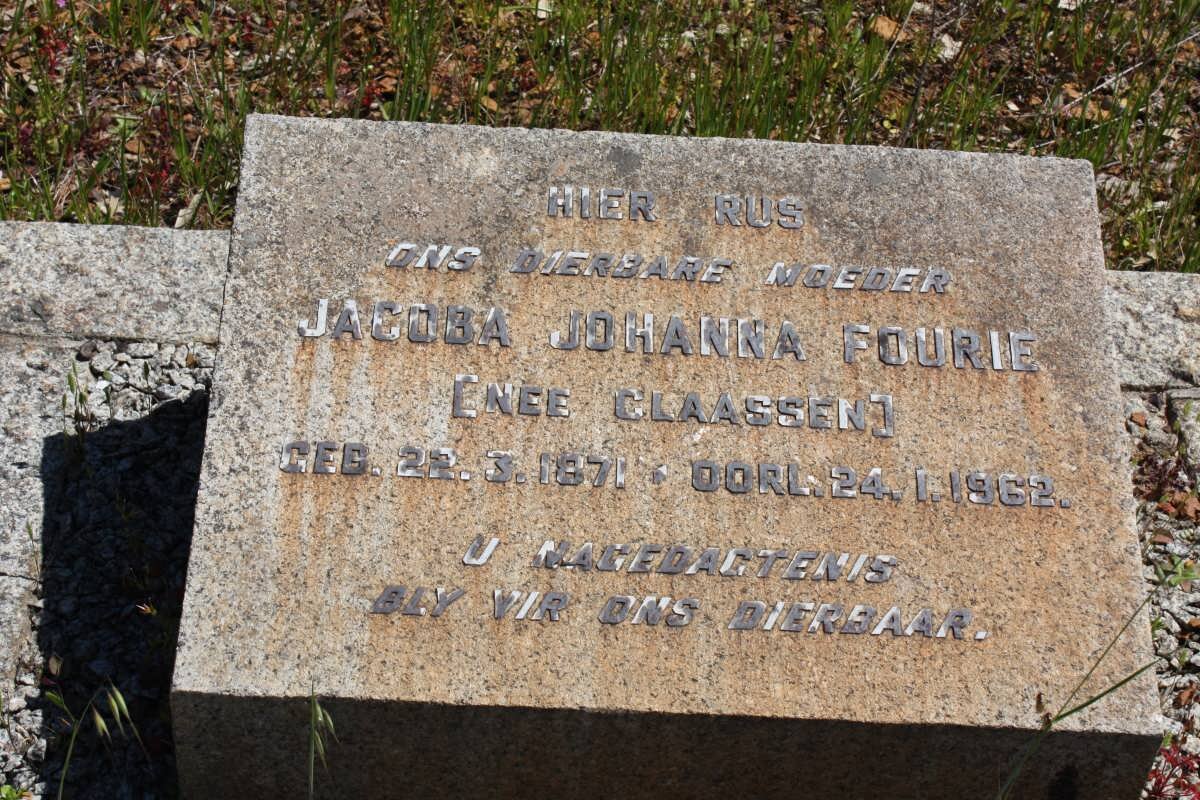 FOURIE Jacoba Johanna nee CLAASSEN 1871-1962
