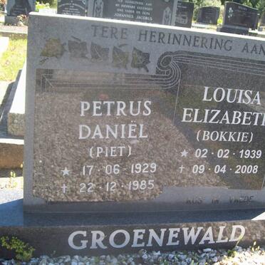 GROENEWALD Petrus Daniël 1929-1985 &amp; Louisa Elizabeth 1939-2008