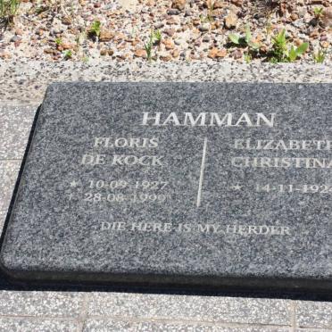 HAMMAN Floris De Kock 1927-1999 &amp; Elizabeth Christina 1924-