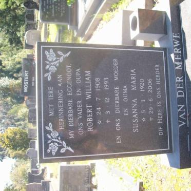 MERWE Robert William, van der 1908-1993 &amp; Susanna Maria 1920-2006