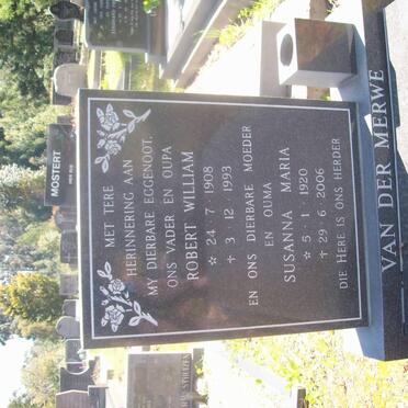 MERWE Robert William, van der 1908-1993 &amp; Susanna Maria 1920-2006