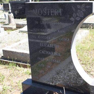 MOSTERT Elizabeth Catharina nee AGENBACH 1912-1982