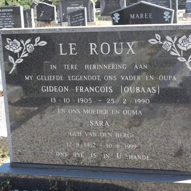 ROUX Gideon Francois, le 1905-1990 &amp; Sara VAN DEN BERG 1912-1999