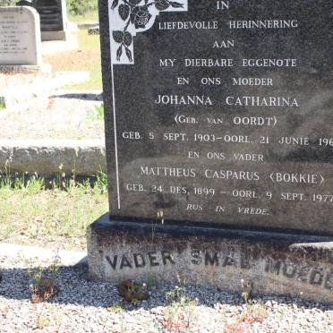 SMAL Mattheus Casparus 1899-1977 &amp; Johanna Catharina VAN OORDT 1903-1961