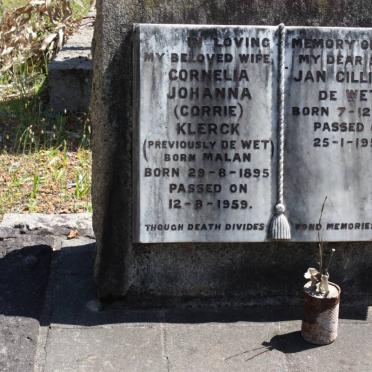 WET Jan Cilliers, de 1924-1950 &amp; Cornelia Johanna KLERCK previously de WET nee MALAN 1895-1959