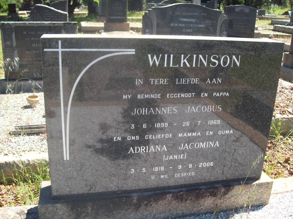 WILKINSON Johannes Jacobus 1899-1969 &amp; Adriana Jacomina a1918-2006