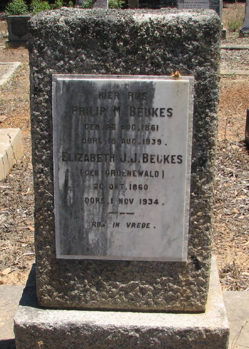 BEUKES Philip 1861-1939 &amp; Elizabeth J.J. GROENEWALD 1860-1934