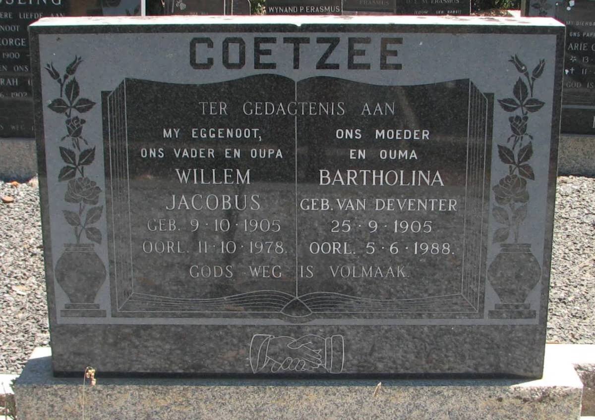 COETZEE Willem Jacobus 1905-1978 &amp; Bartholina VAN DEVENTER 1905-1988