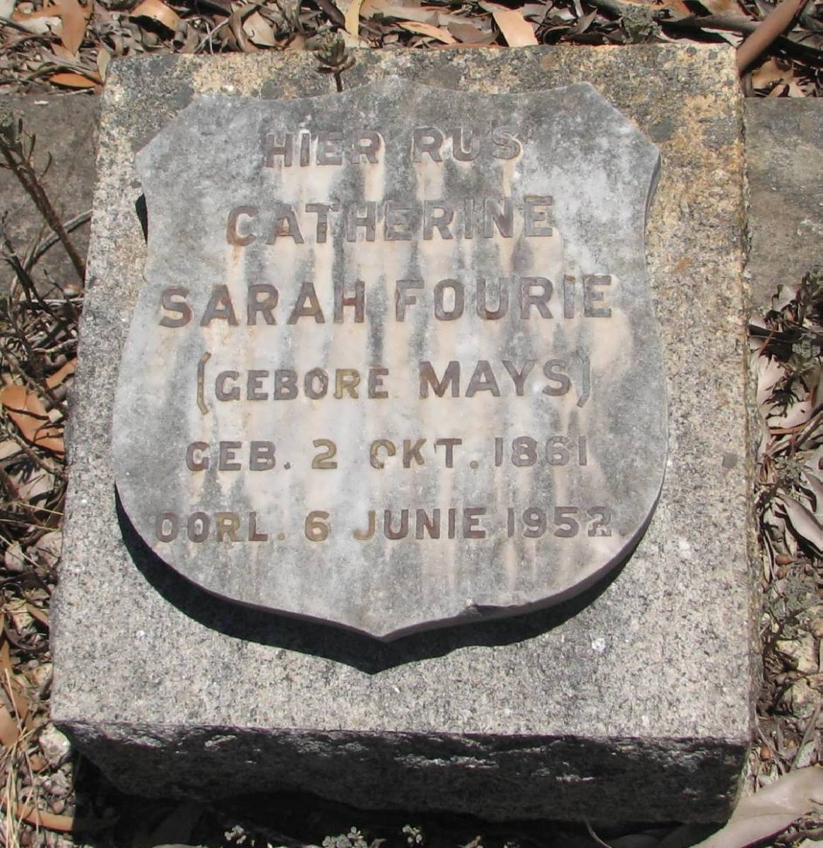 FOURIE Catherine Sarah nee MAYS 1861-1952