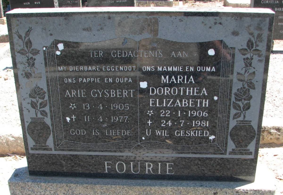 FOURIE Arie Gysbert 1905-1977 &amp; Maria Dorothea Elizabeth 1906-1981