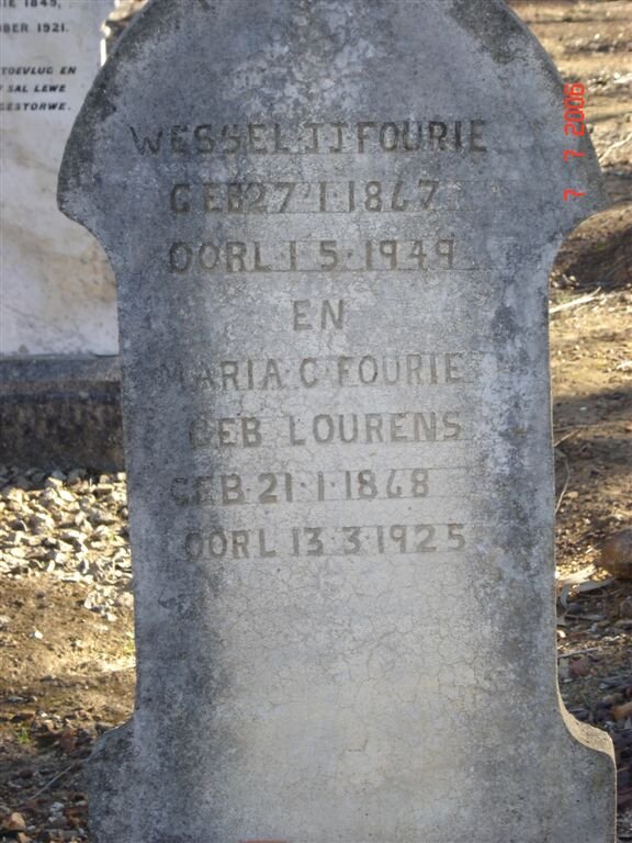FOURIE Wessel J.J. 1867-1949 &amp; Maria C. LOURENS 1868-1925