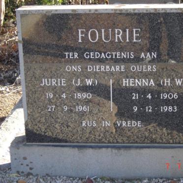 FOURIE Jurie W. 1890-1961 &amp; Henna W. 1906-1983