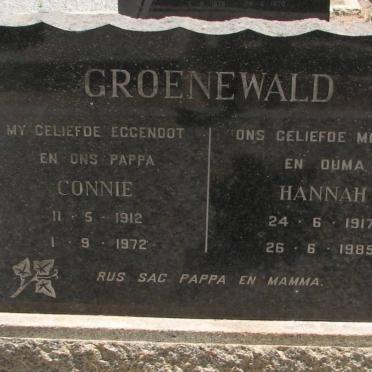 GROENEWALD Connie 1912-1972 &amp; Hannah 1917-1985