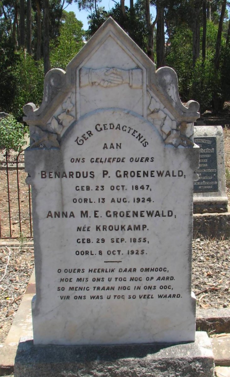 GROENEWALD Bernardus P. 1847-1924 &amp; Anna M.E. KROUKAMP 1855-1925